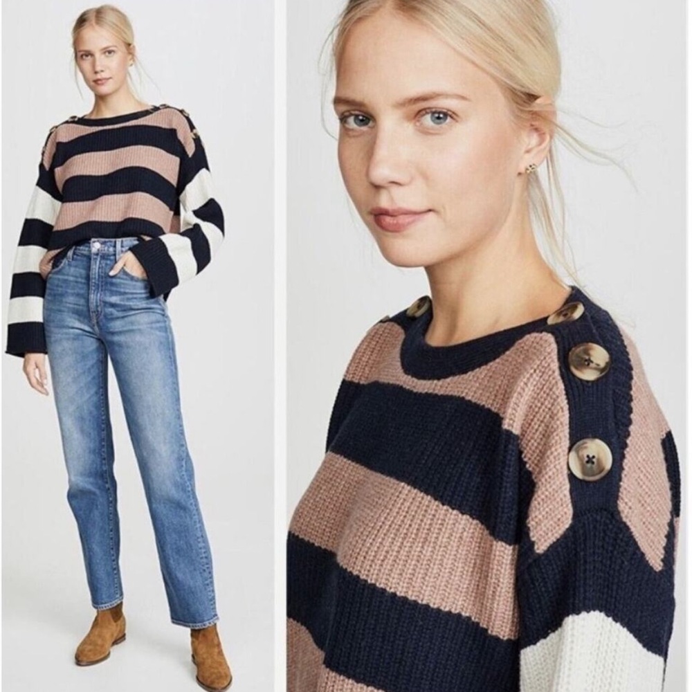 Madewell Calloway Boatneck Button Shoulder Pullover Sweater in Stripe Mix
